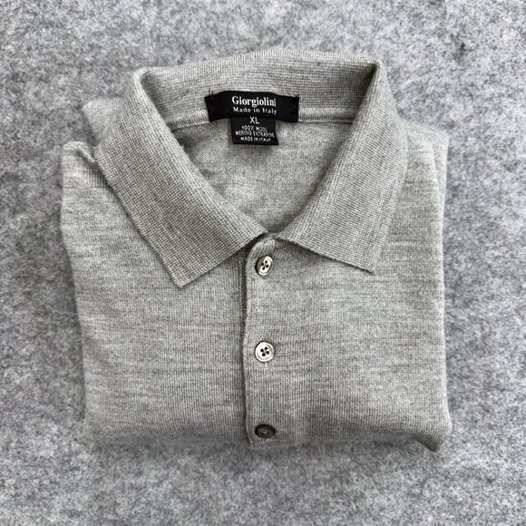 Giorgiolini Men's Polo Sweater 100% Wool Made in Italy Merino Extrafine Gray XL - Picture 10 of 11